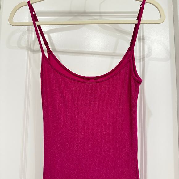 RARE SKIMS SOFT LOUNGE SHIMMER LONG SLIP DRESS IN FUSCHIA SIZE LARGE - Picture 6 of 7